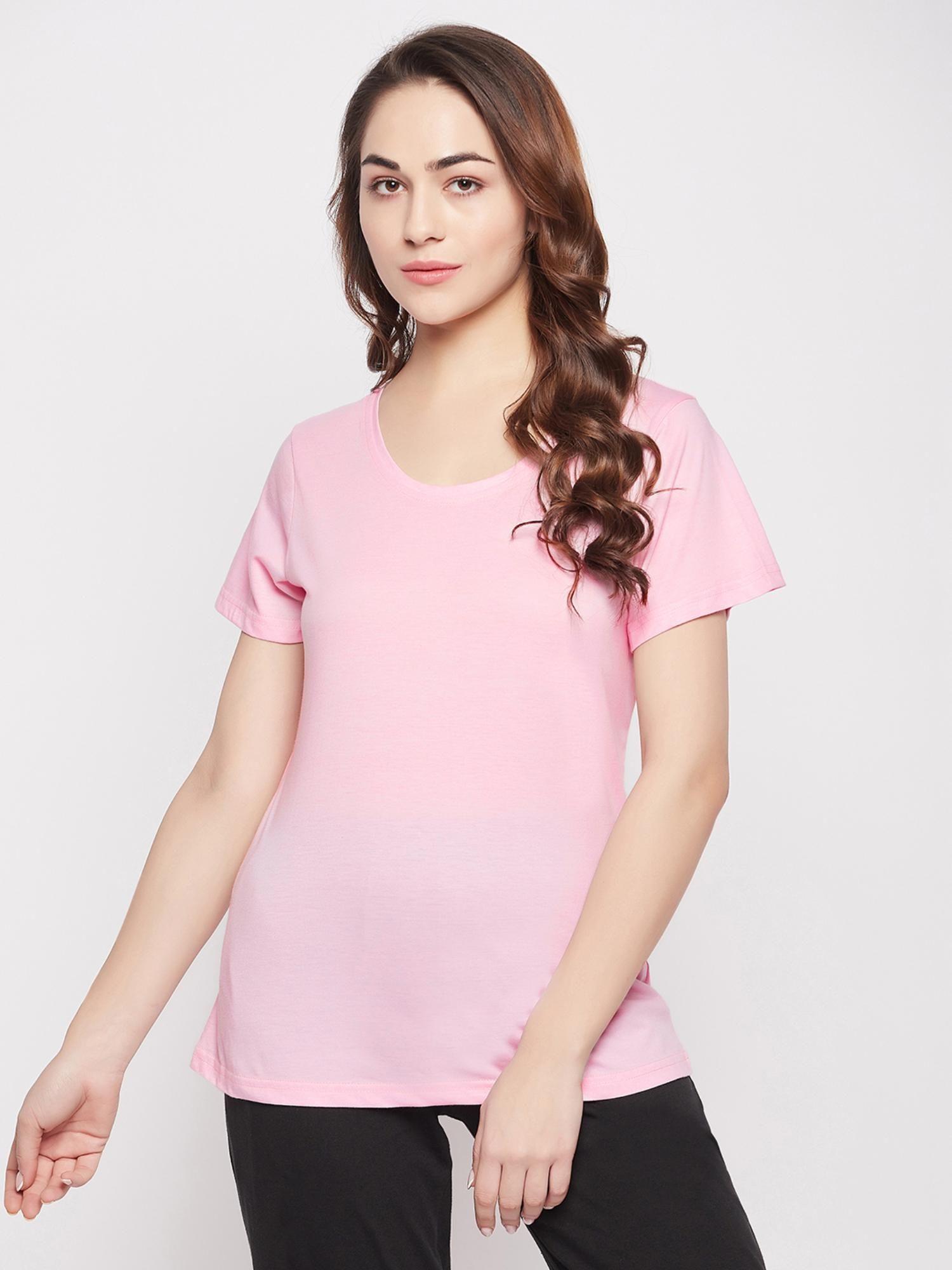 pink cotton solid sleepwear t-shirt