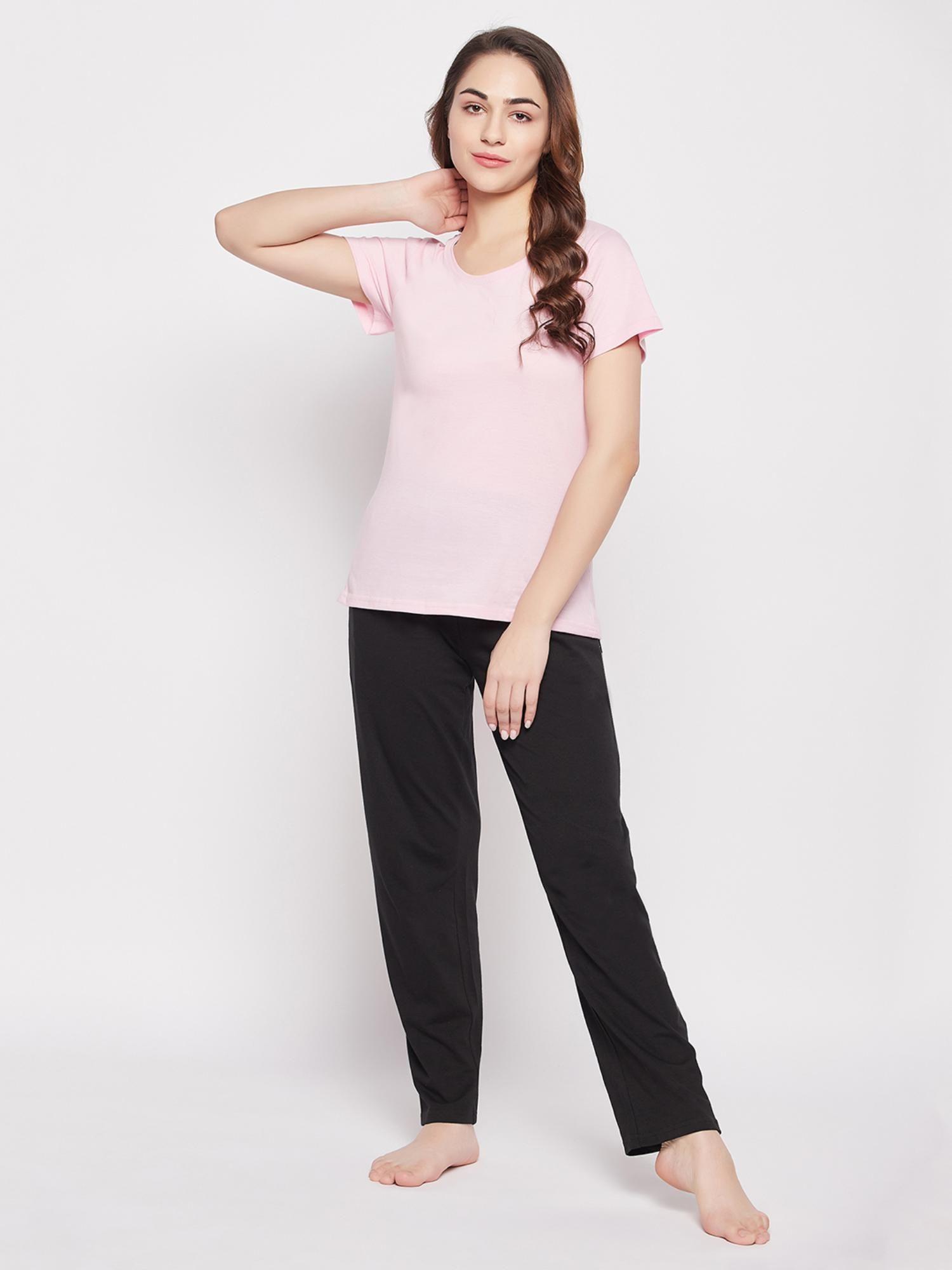 pink cotton solid sleepwear t-shirt