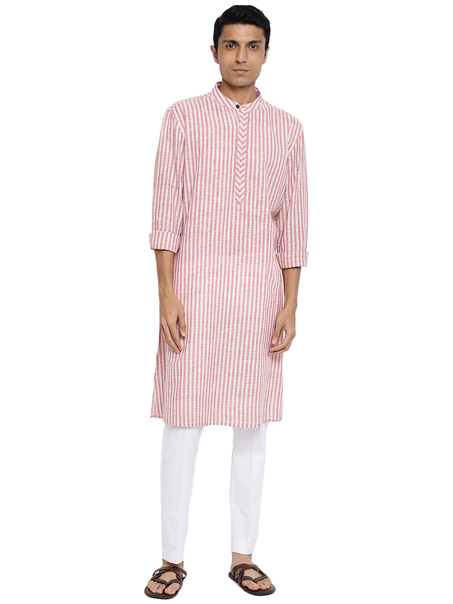 pink cotton striped long kurta