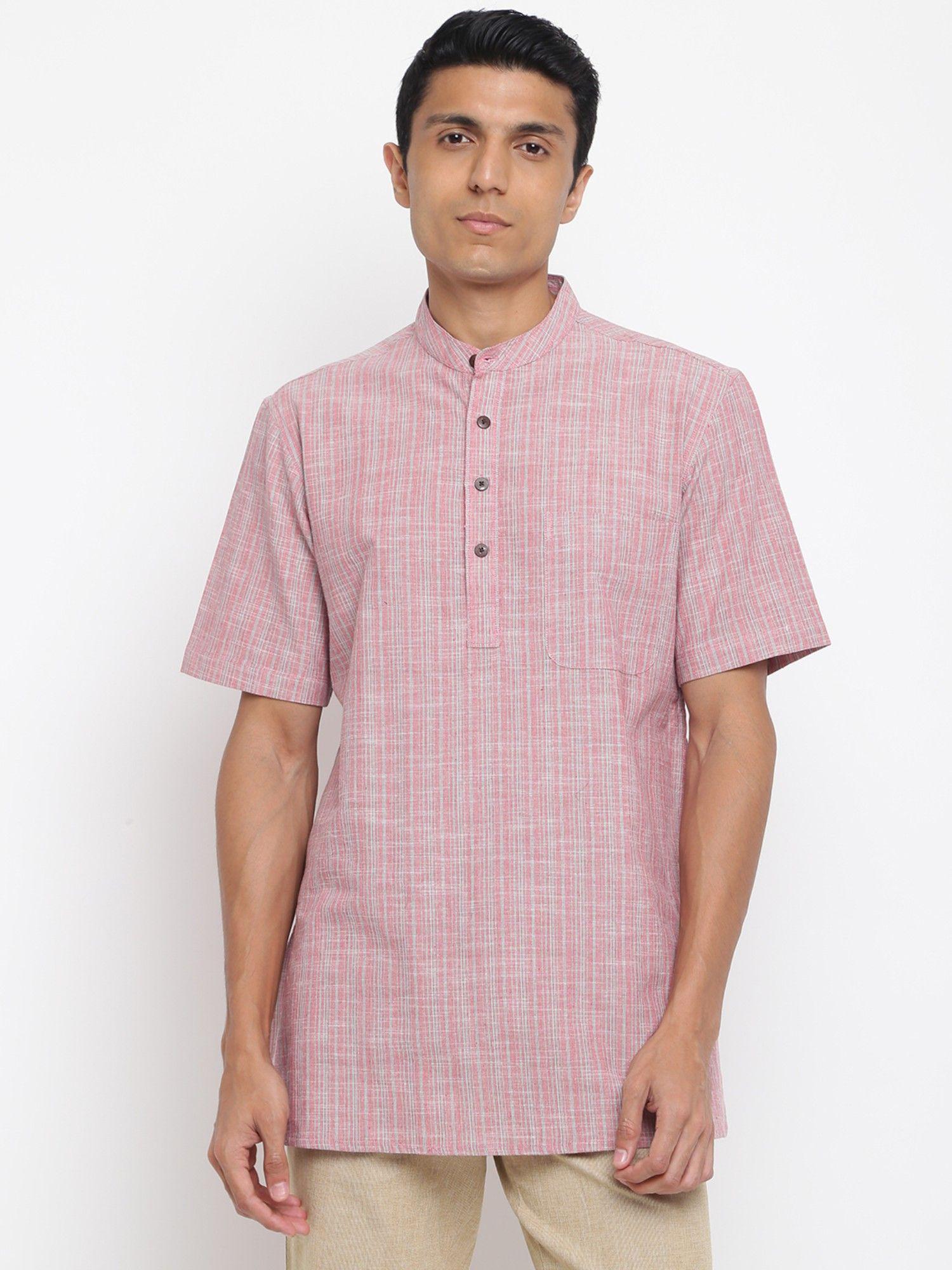 pink cotton striped short kurta