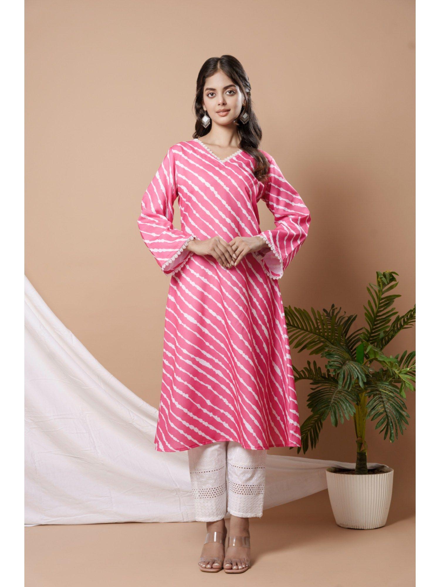 pink cotton stripes kurta