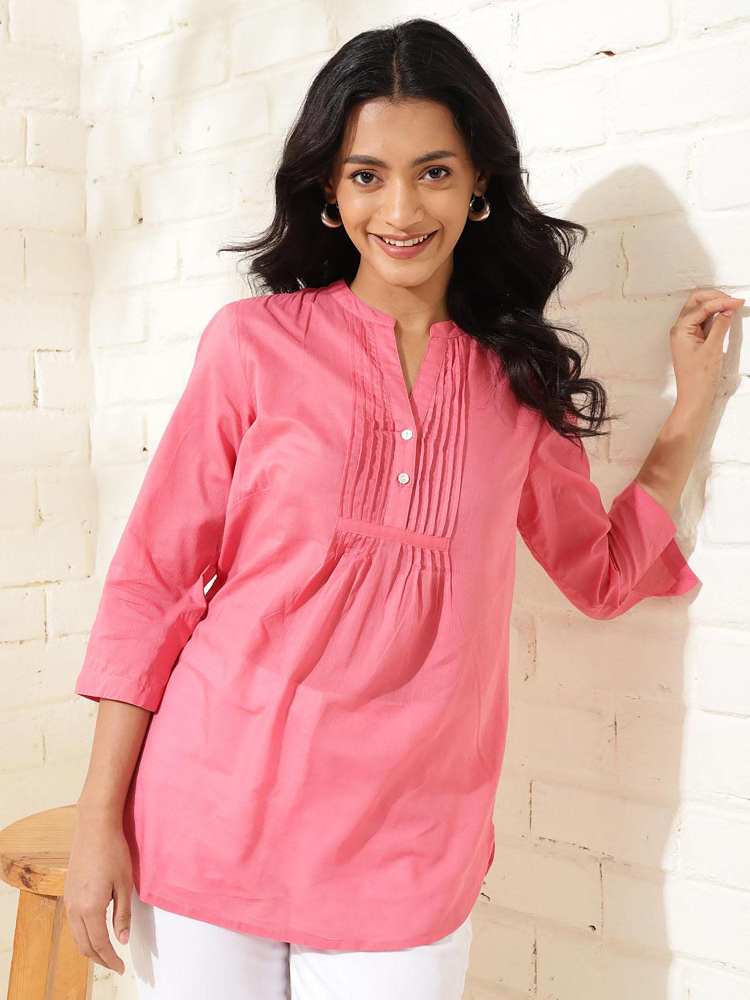 pink cotton thigh length tunic