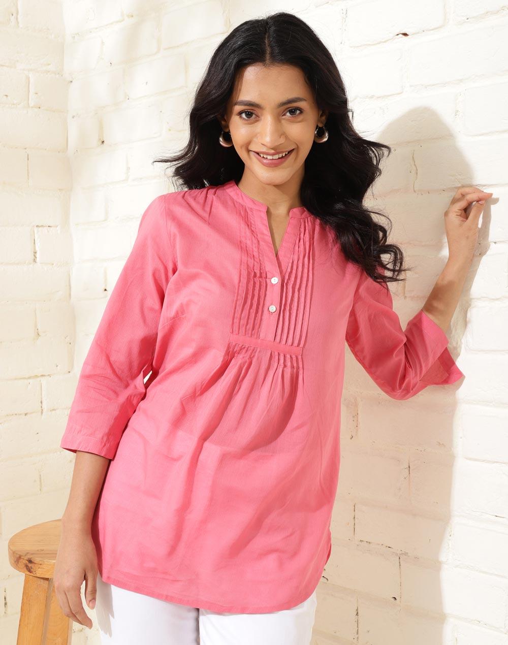 pink cotton thigh length tunic