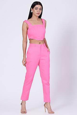 pink cotton twill lycra corset crop top