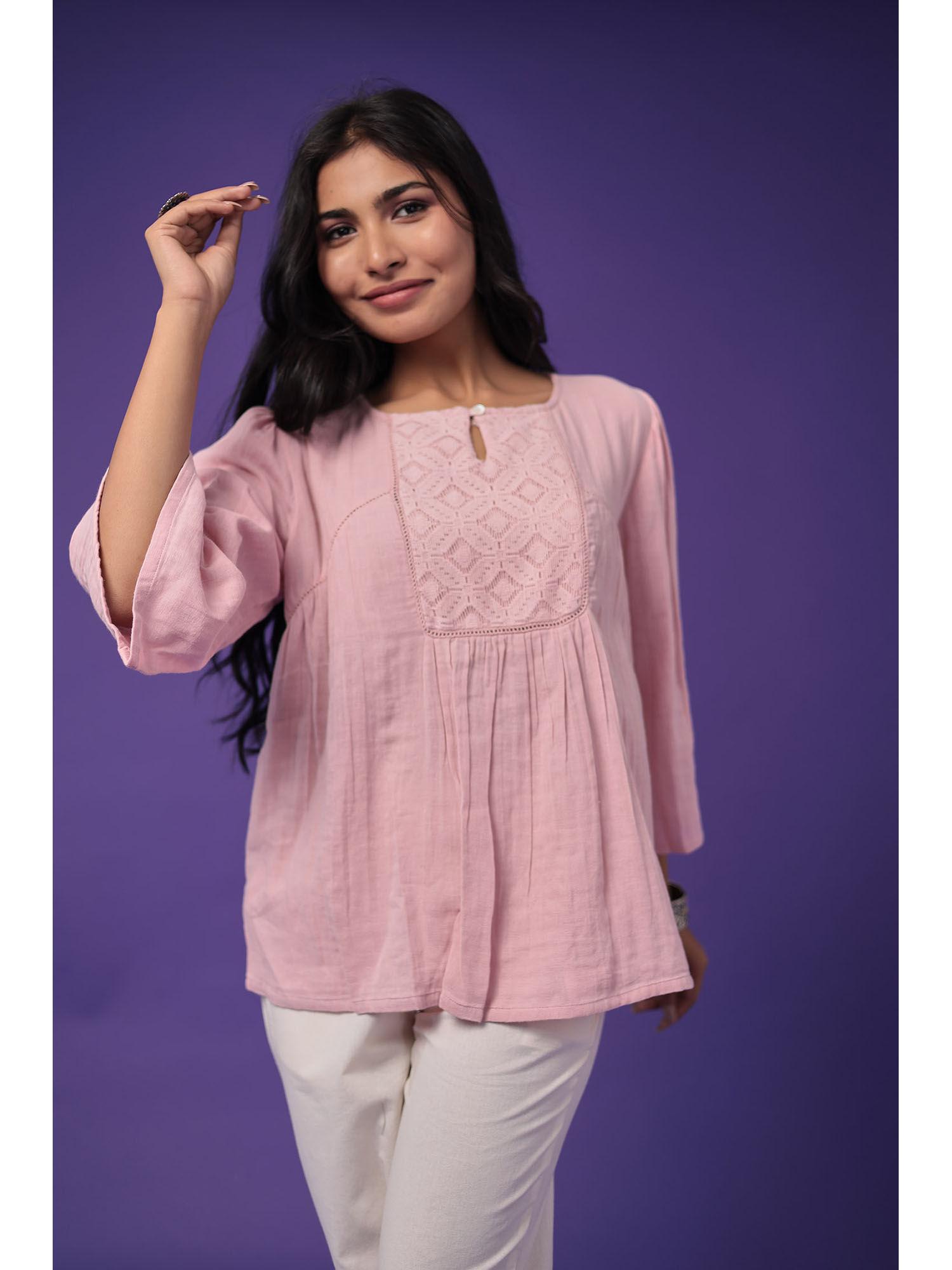 pink cotton viscose embroidery tunic