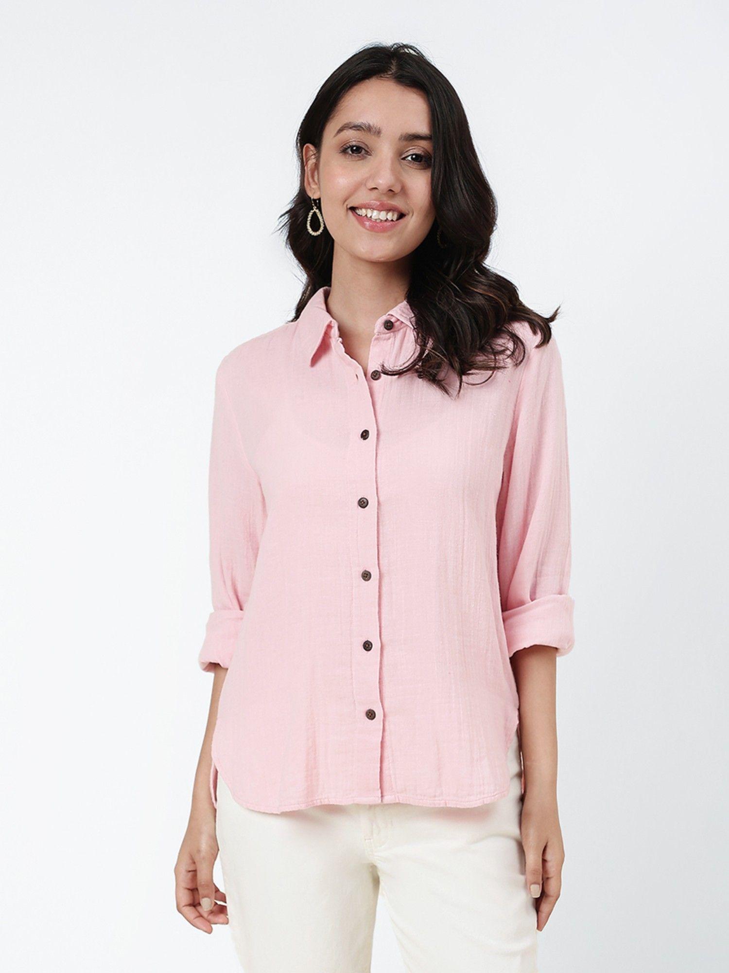 pink cotton waist length shirt