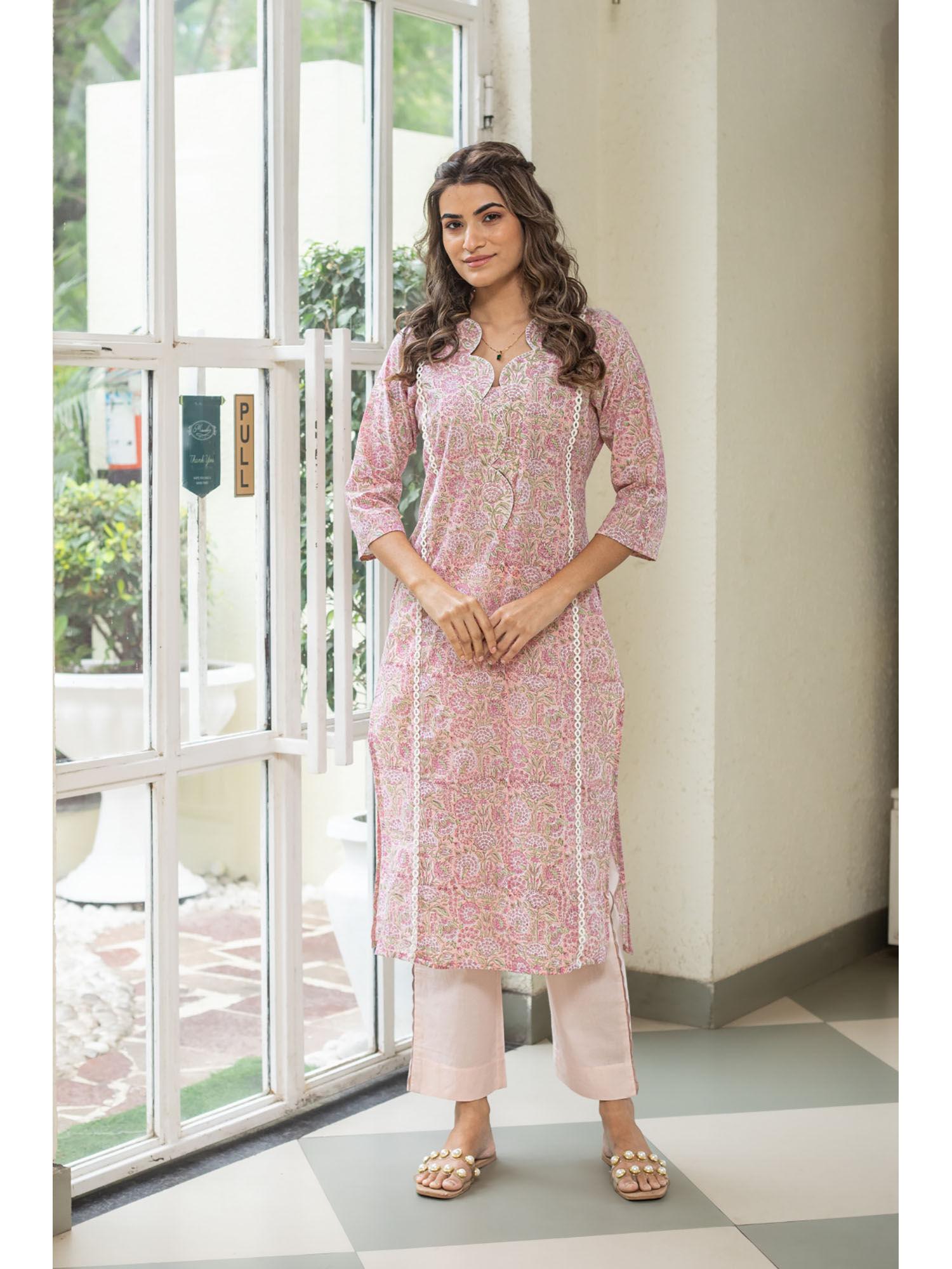 pink crenel kurta