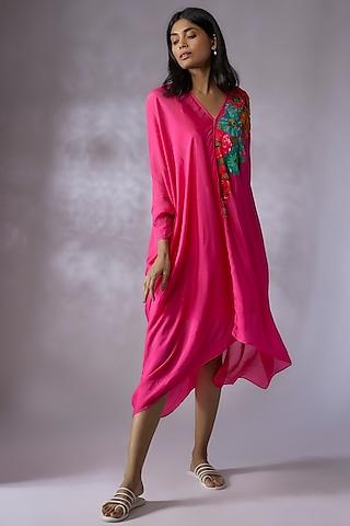 pink crepe chiffon hand embroidered dress