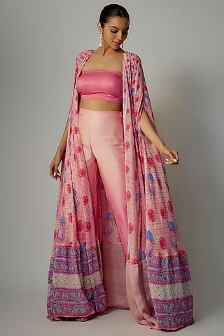 pink crepe digital printed & hand embroidered cape set