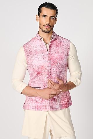 pink crepe jersey printed bundi jacket