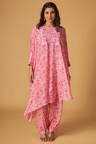 pink crepe mosaic printed tunic set