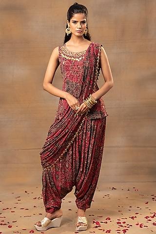 pink crepe printed dhoti set