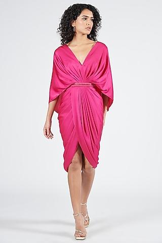 pink crepe twisted drape dress