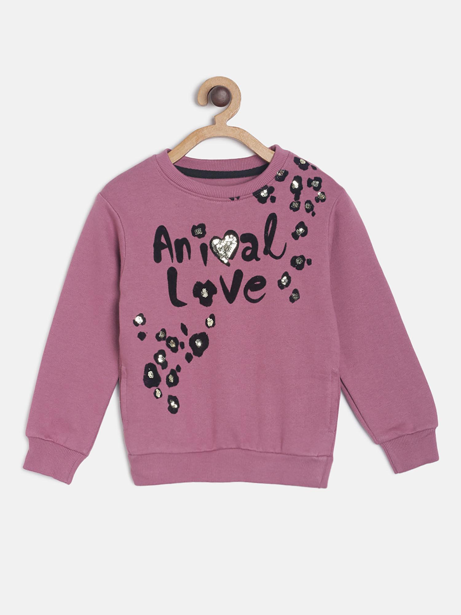 pink crew neck full-sleeves embellished sweatshirt