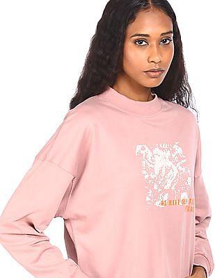 pink crew neck graphic print sweatshirt