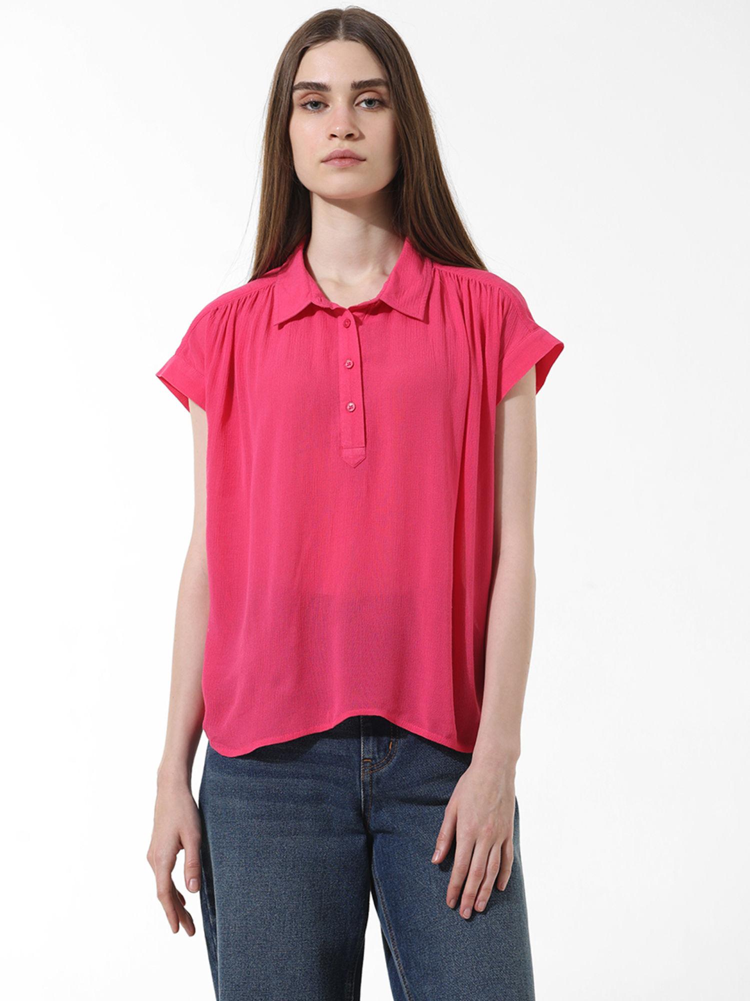 pink crinkled weave shirt