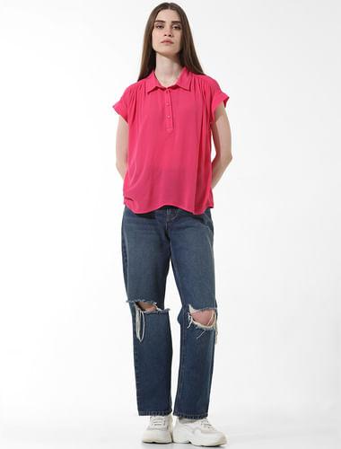 pink crinkled weave shirt