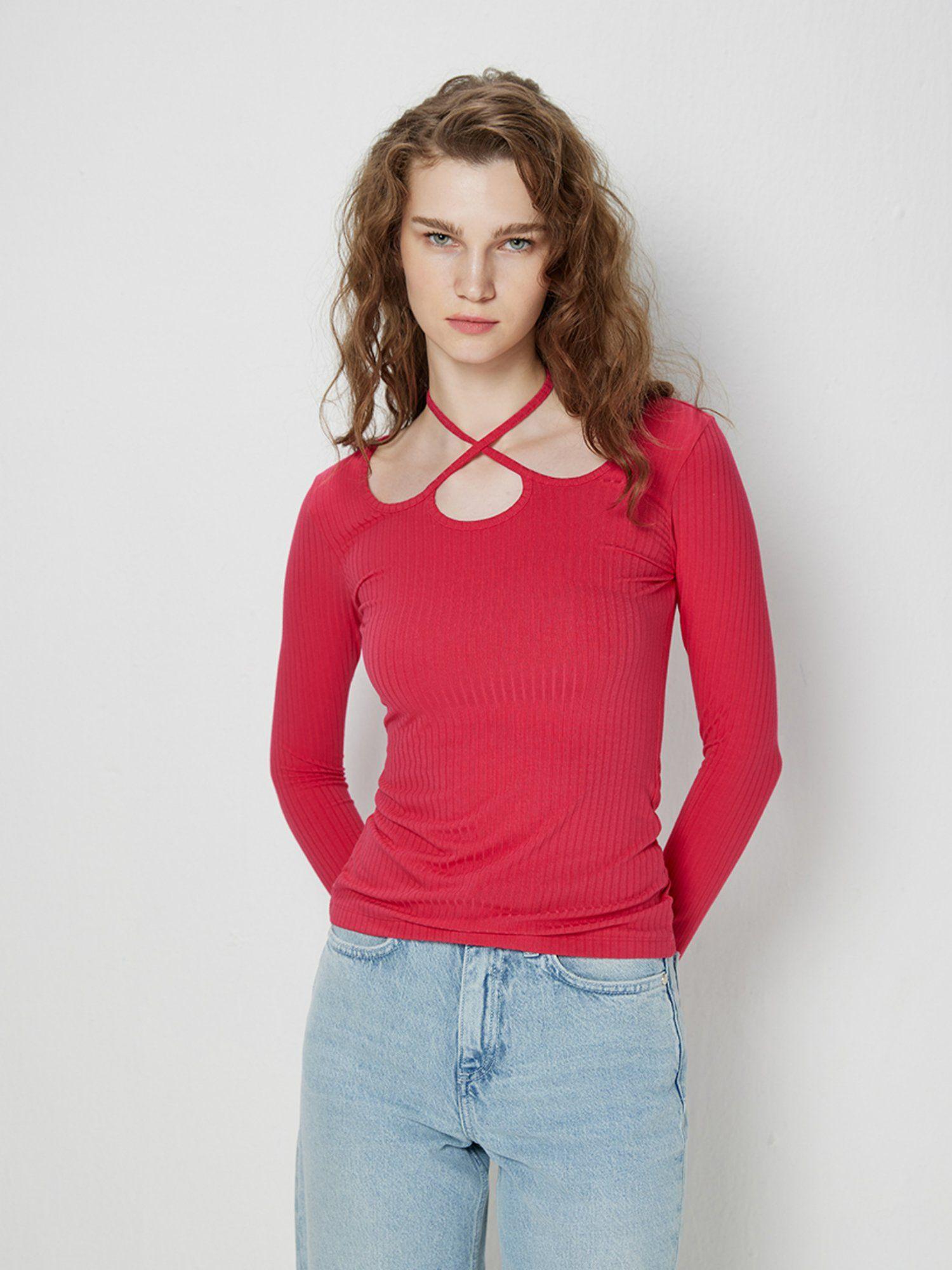 pink criss cross solid top