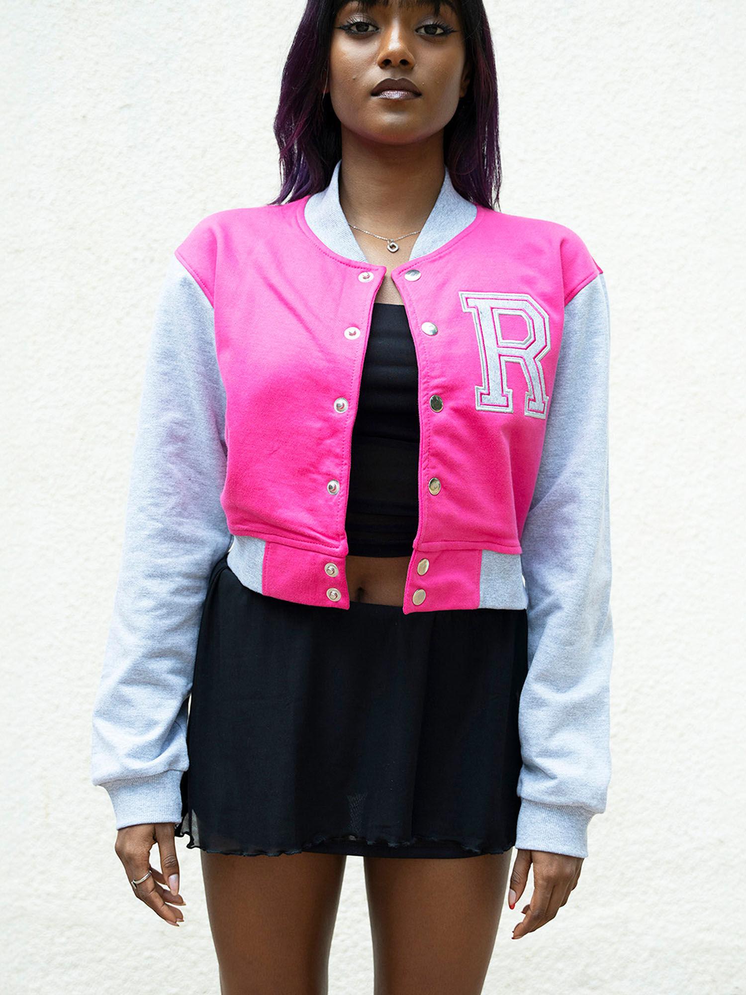 pink crop varsity jacket