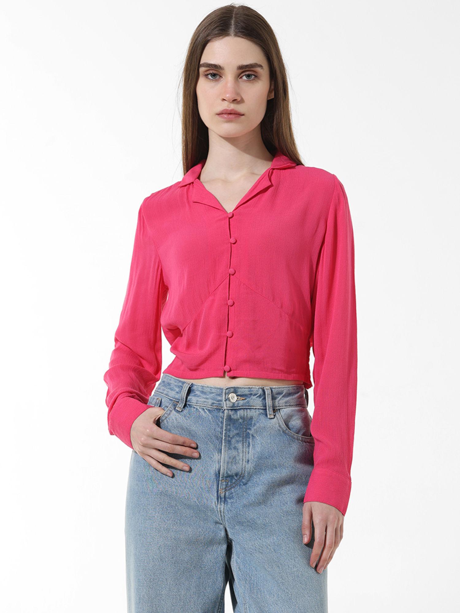 pink cropped crinkled shirt