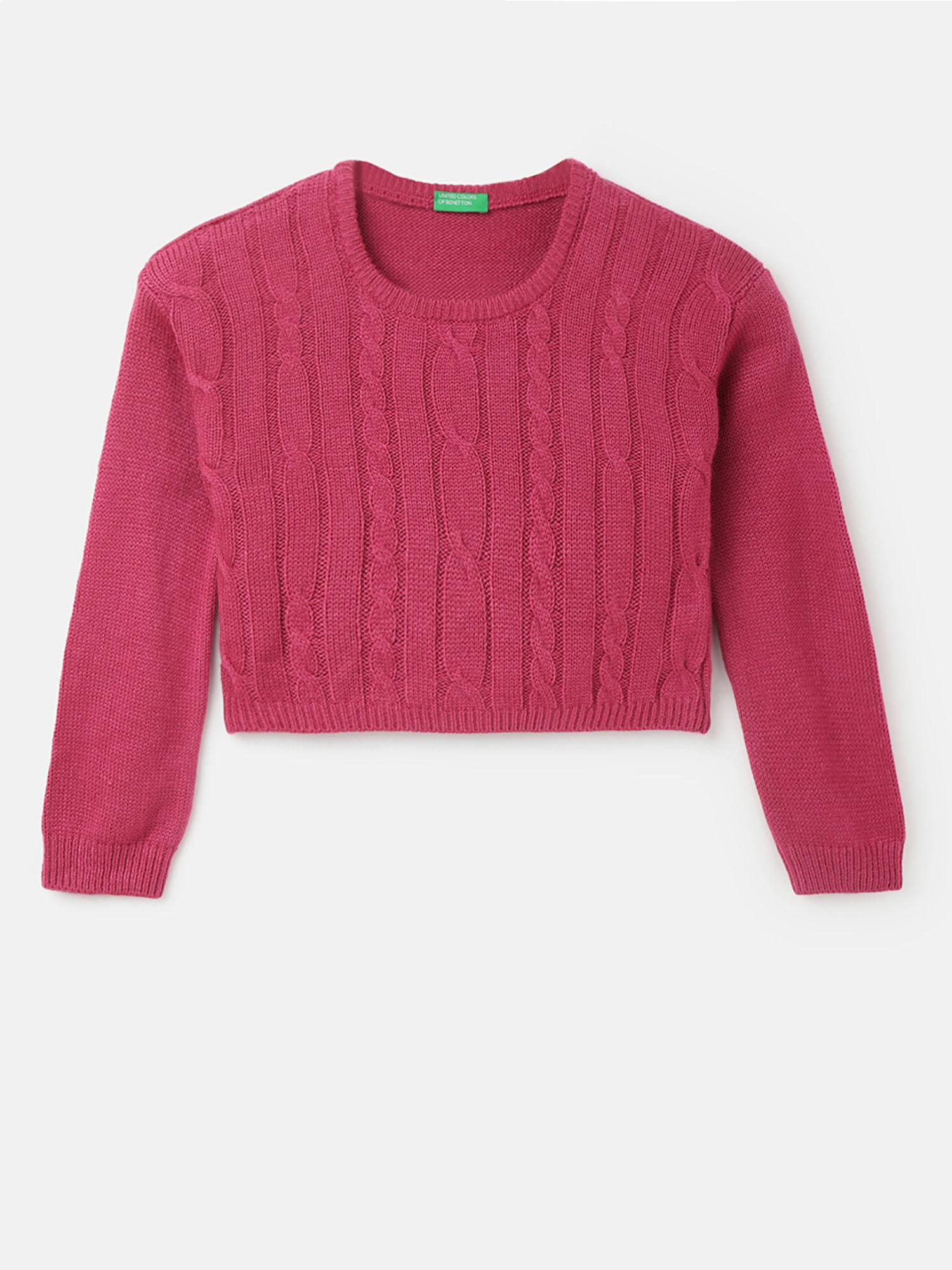 pink cropped fit round neck sweater