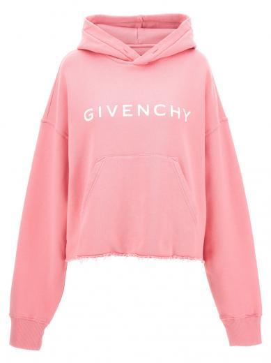 pink cropped logo hoodie