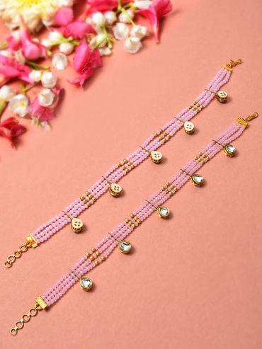pink crystal beads wedding collection kundan payal-zpfk10466