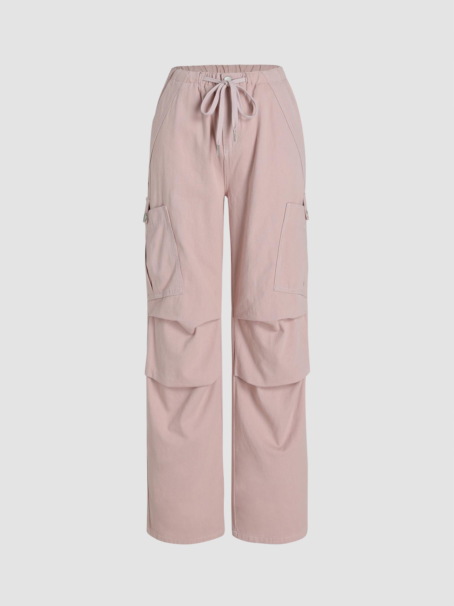 pink denim drawstring cargo pant