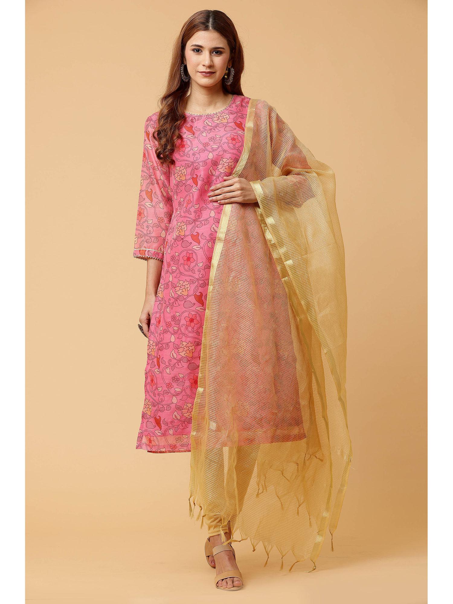 pink digital printed kurta legging with dupatta (set of 3)