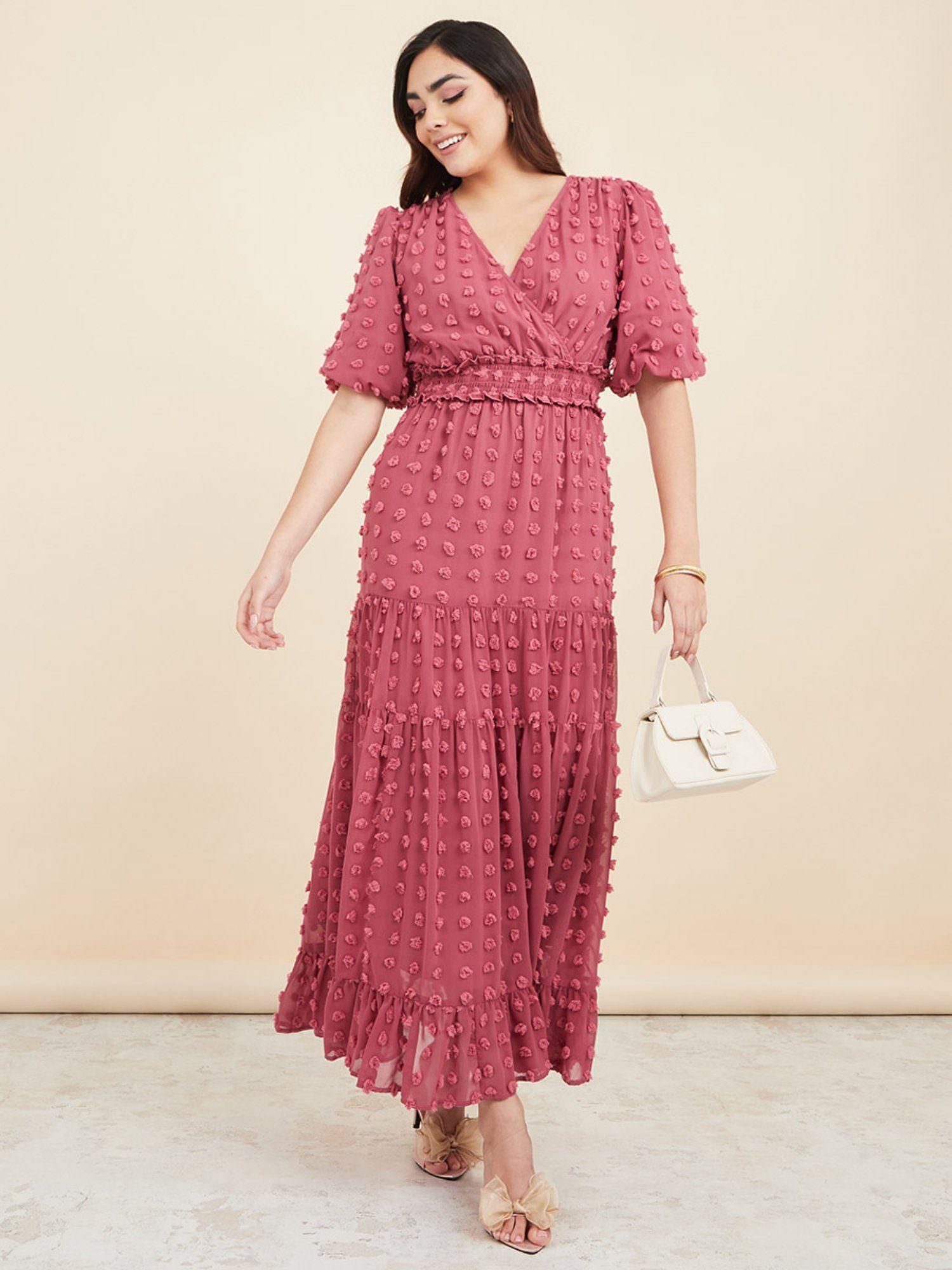 pink dobby a line maxi dress