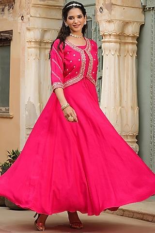 pink dola silk dress with jacket