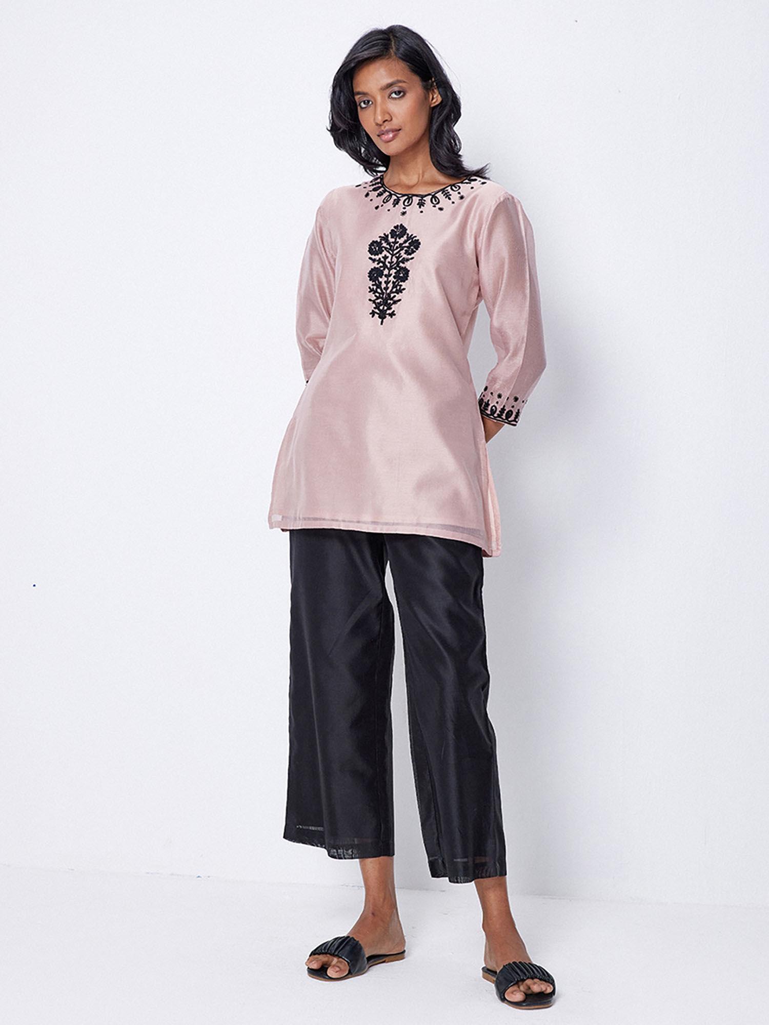 pink dori embroidered kurti