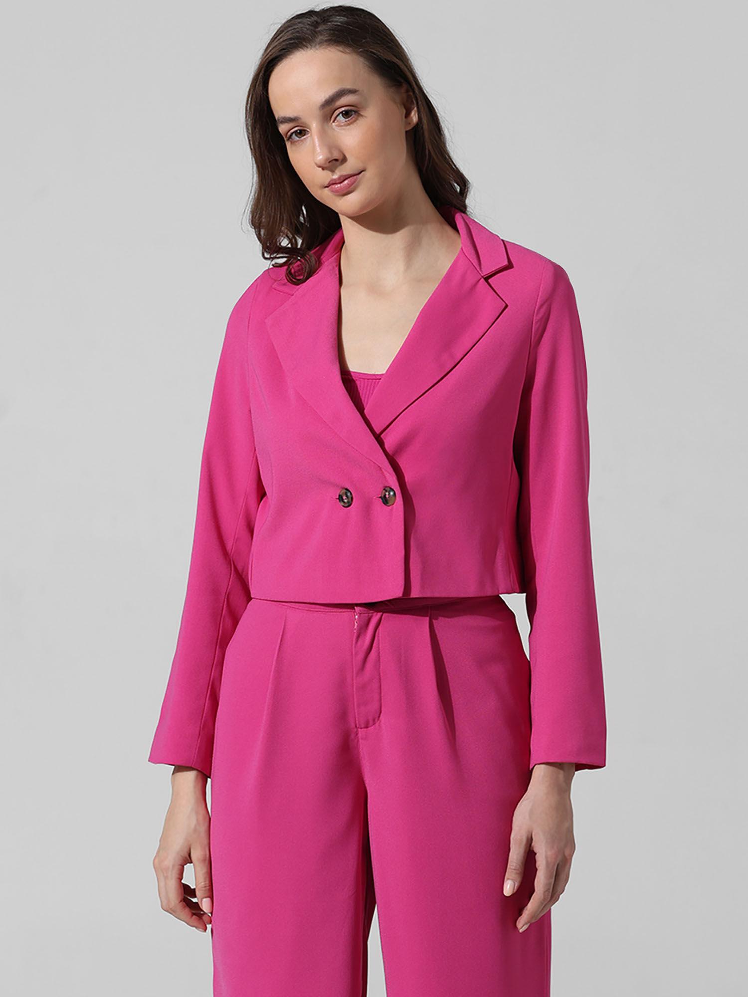 pink double-breasted blazer