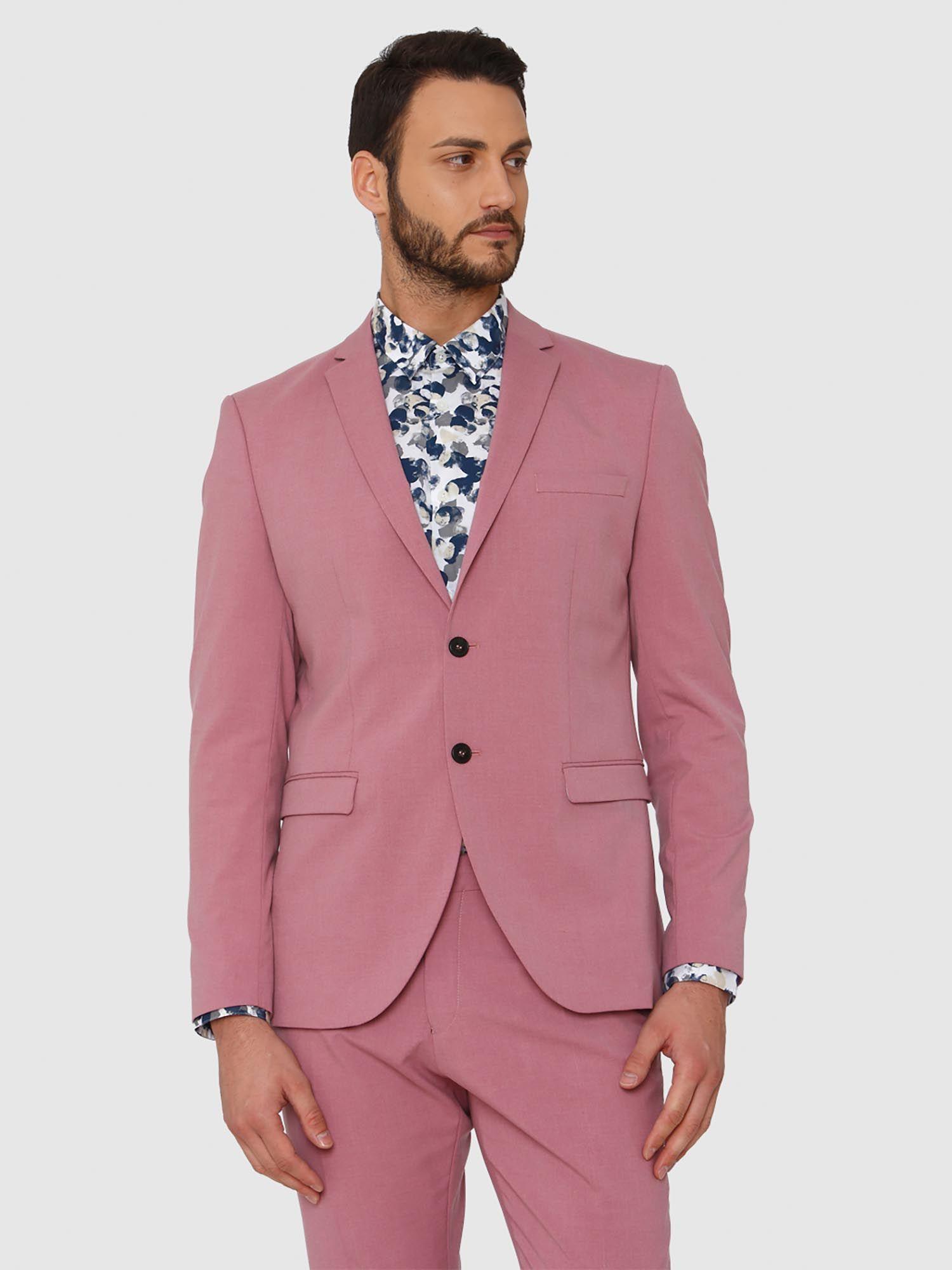 pink double button slim fit formal blazer