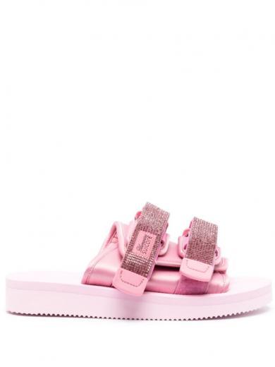 pink double-strap flat sandals