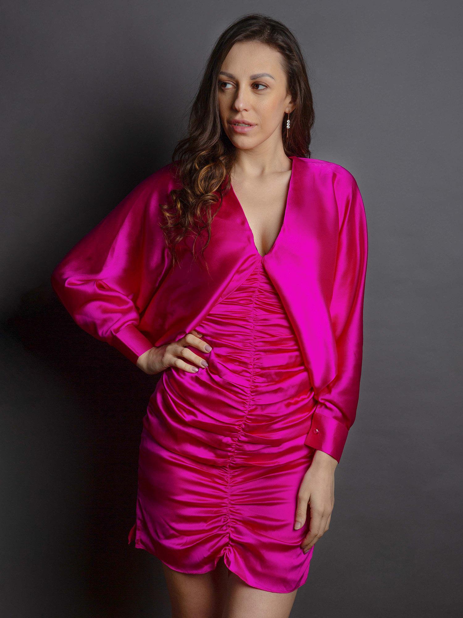 pink draped and ruched dress