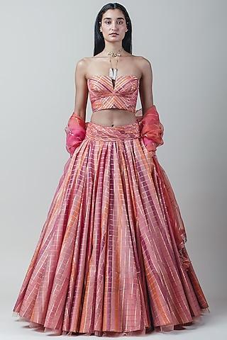 pink draped lehenga set