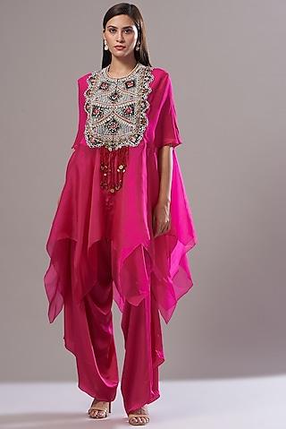 pink dupion & organza embroidered hankey cape set