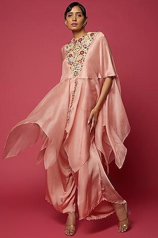 pink dupion embroidered cape set