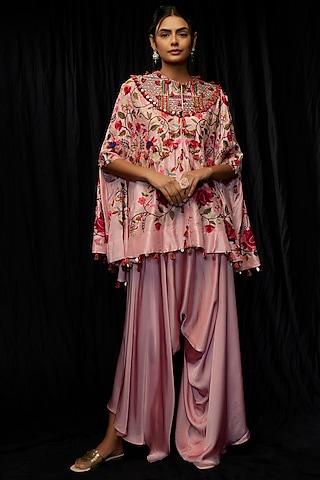 pink dupion embroidered cape set