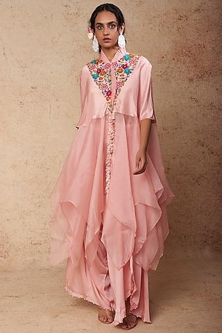 pink dupion embroidered cape set