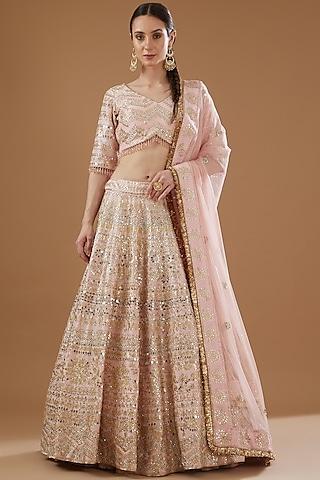 pink dupion silk embroidered lehenga set