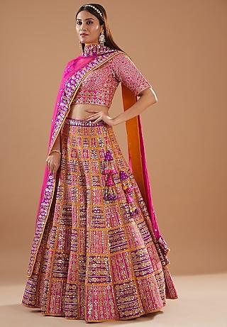 pink dupion silk embroidered lehenga set