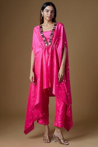 pink dupion silk sequins embroidered cape set