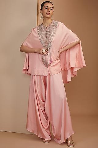 pink dupion silk thread embroidered cape set