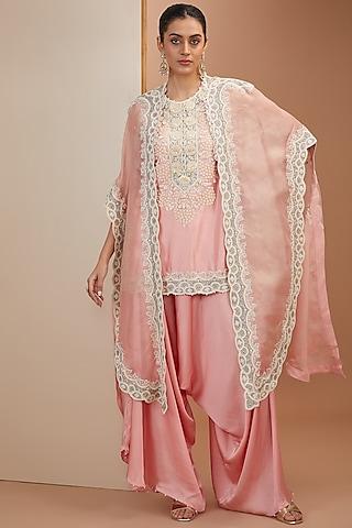 pink dupion thread embroidered butterfly cape set