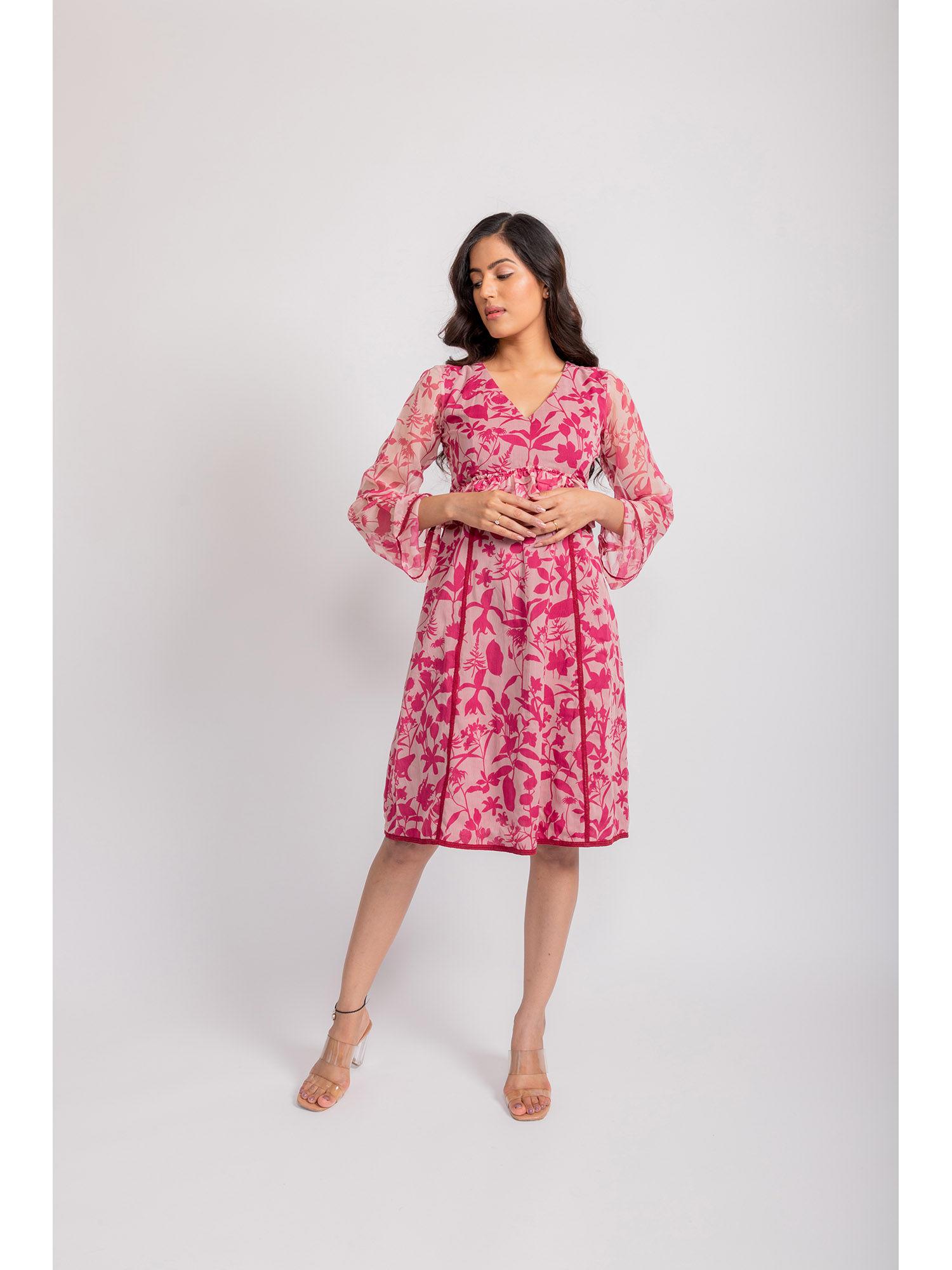 pink elisa lacy floral printed dress