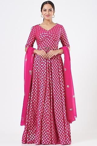 pink embellished anarkali set