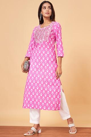 pink embellished calf-length  casual women regular fit  kurta