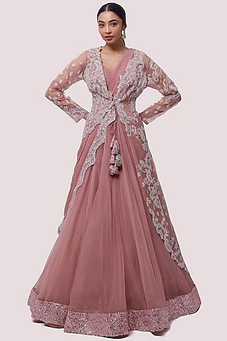 pink embellished gown with jacket